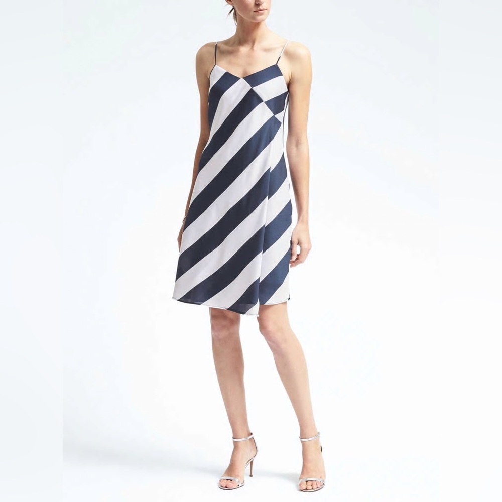 NWT Banana Republic Stripe Cascade Slip Blue and White Dress
